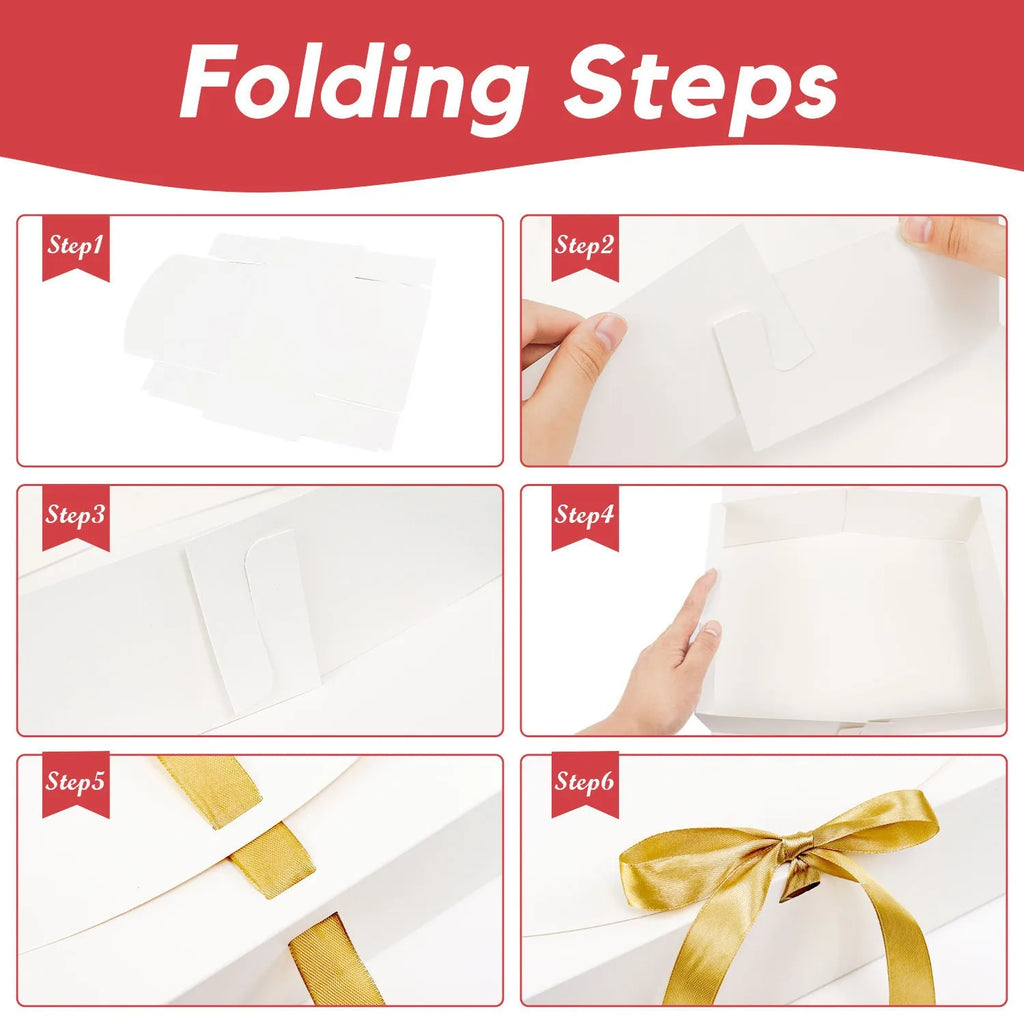 3pcs Large White All-In-One Gift Cardboard Box with Bow Ribbon Perfect for Party Weddings Birthday Holiday Candy Cookie Storage