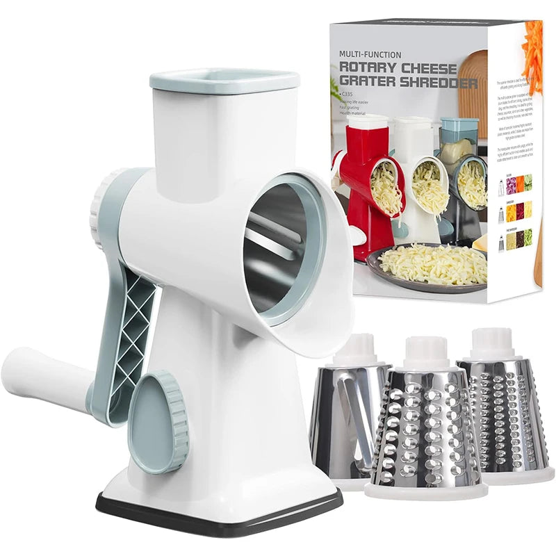 Grattugia Rotante 3 in 1 per Formaggi, Verdure e Noci – Acciaio Inox