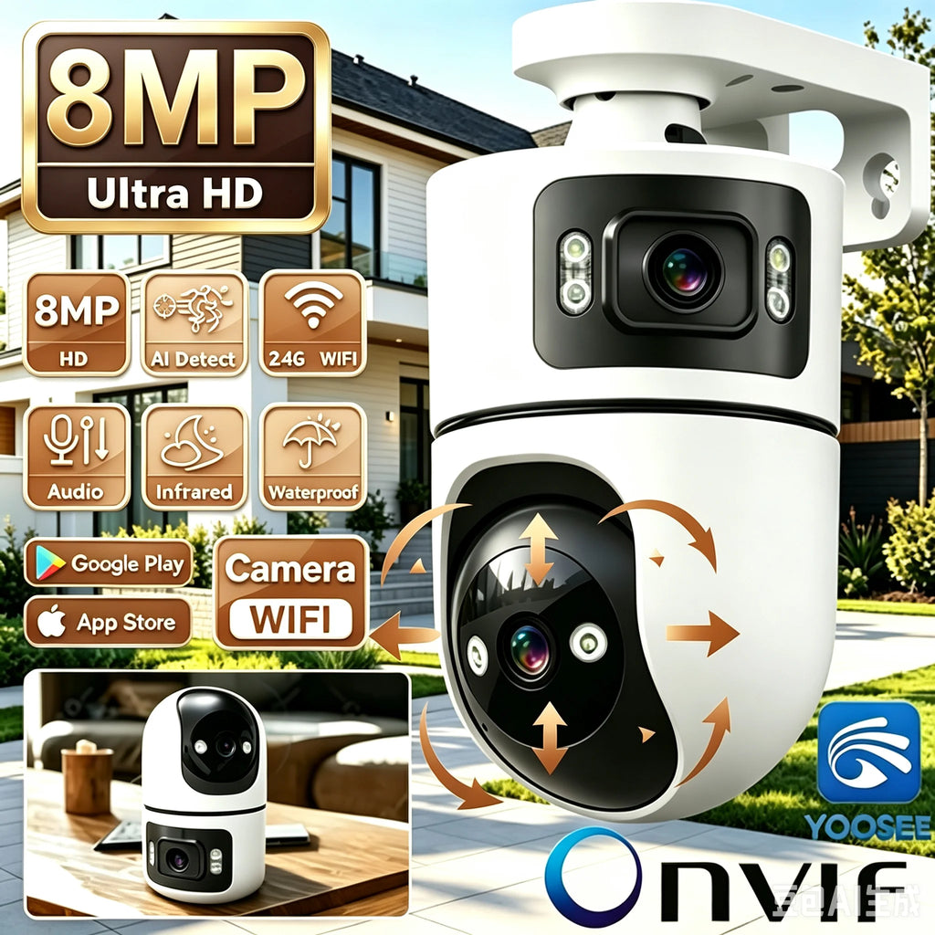 Telecamera Wi‑Fi 8MP PTZ Dual Lens con Audio Bidirezionale e Visione Notturna
