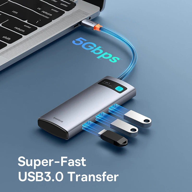 Hub USB‑C 7 in 1 4K@60Hz con PD 100 W, HDMI, 3 USB‑3.0 e lettore SD/TF