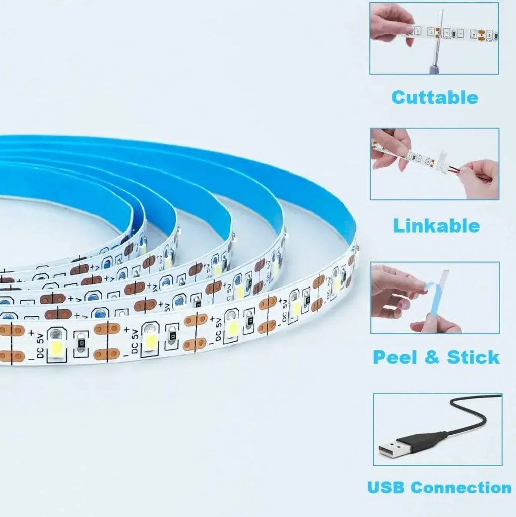 Striscia LED USB 5V 2835 Bianco 6500K 1‑5 m – Illuminazione d’ambiente