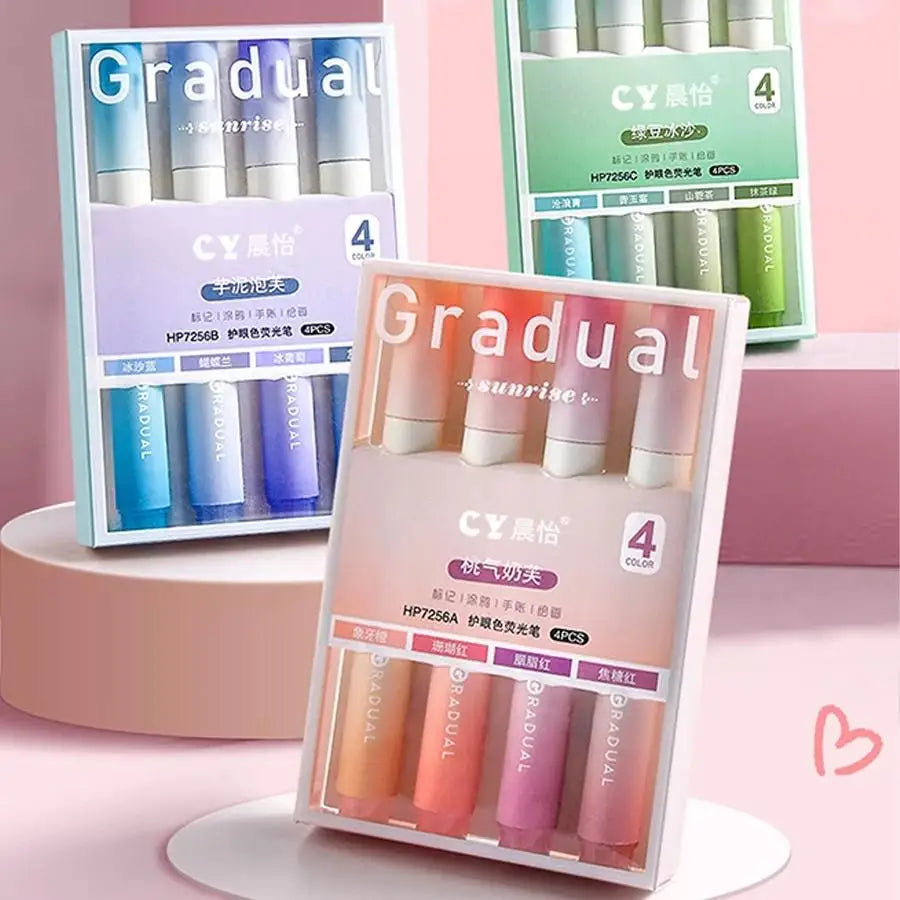 4 PCS Colored Highlighter Pens Set Kawaii School Supplies Marker Pens Cute Korean Stationery