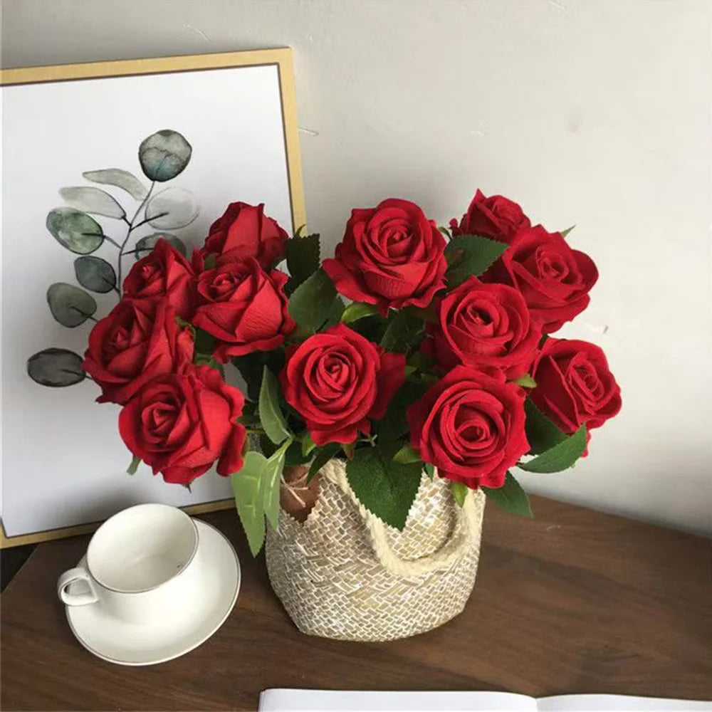 Artificial Rose Flower Branch – Red Roses – Realistic Fake Roses – Available in 1, 3, 5, 10, or 20 pcs – Ideal for Weddings and Home Décor