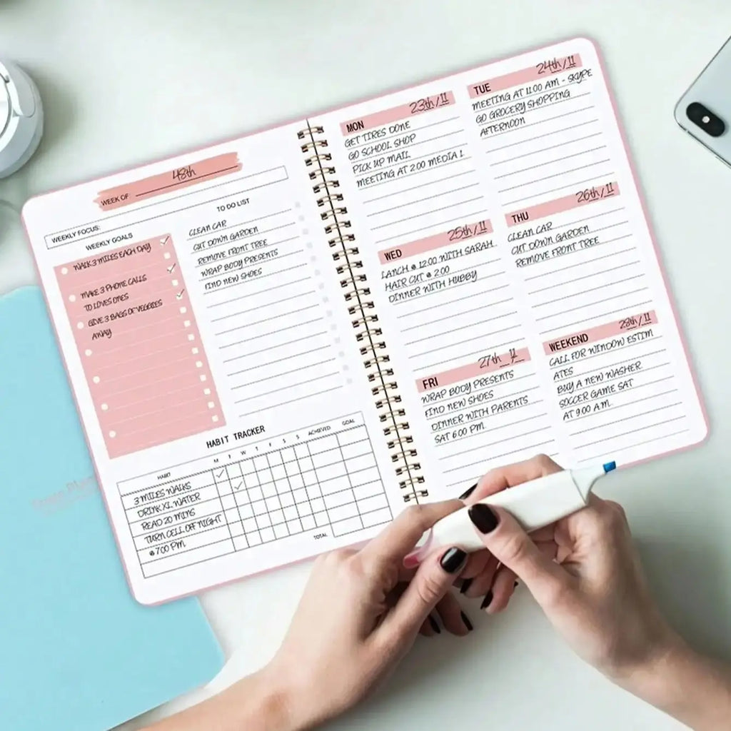 Spiral Undated A5 Weekly Notebook Planner Agenda, Ntationery Office School Supplies, Record Daily Plan to Achieve