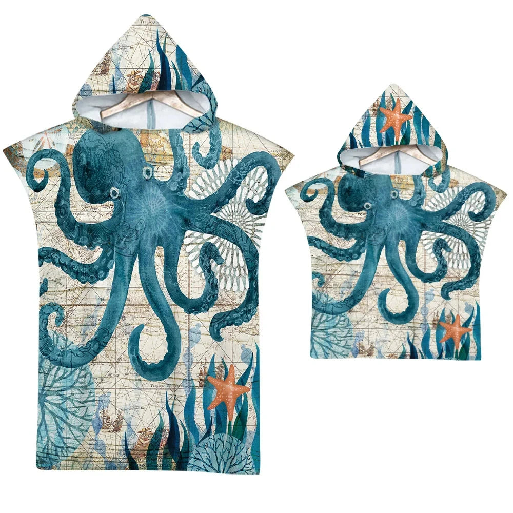 Sea Turtle Bath Towel Quick-drying Hooded Cape Large Towel Microfiber Beach Towel Wetsuit Adult Parent-child Poncho Bathrobe