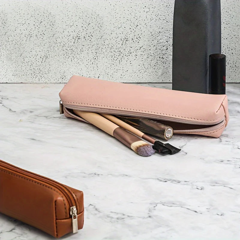 mini faux leather makeup pencil case - stylish and functional