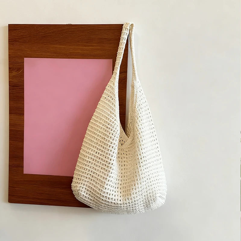 Borsa a tracolla in crochet stile boho – tote estiva in tessuto intrecciato
