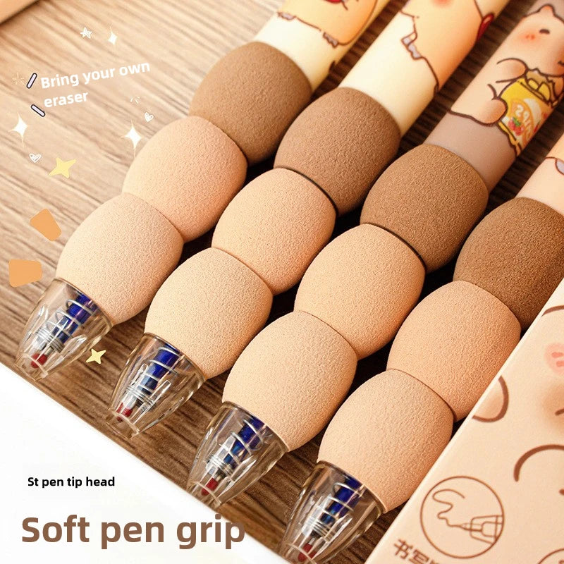 Penna gel cancellabile Capybara impugnatura morbida 4 pezzi, inchiostro glitter