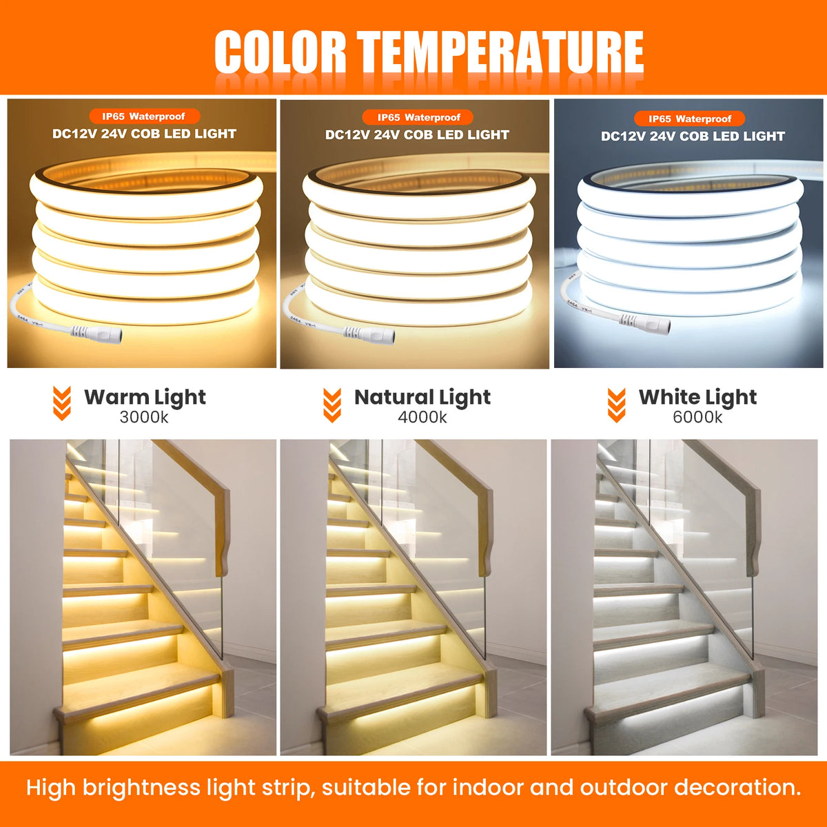 Striscia LED Neon COB Flessibile Impermeabile 12V 24V Alta Luminosità