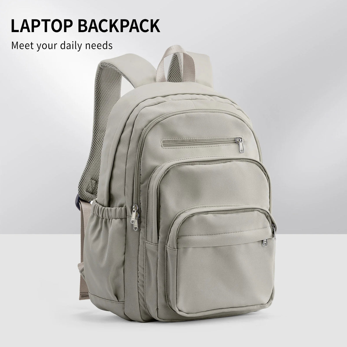 Sac à dos en nylon léger bleu, multi-poches, pour l'école et l'université