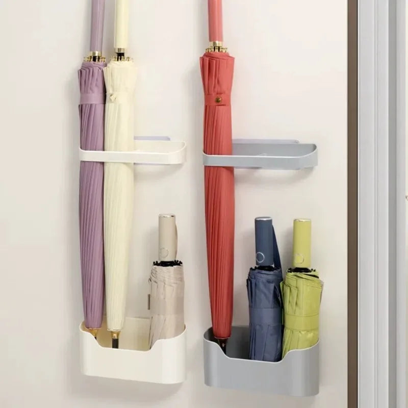 Wall-Mounted Umbrella Stand with Drip Tray Vertical Storage for Long Handle Umbrellas Space-Saving Organizer for Indoor Use