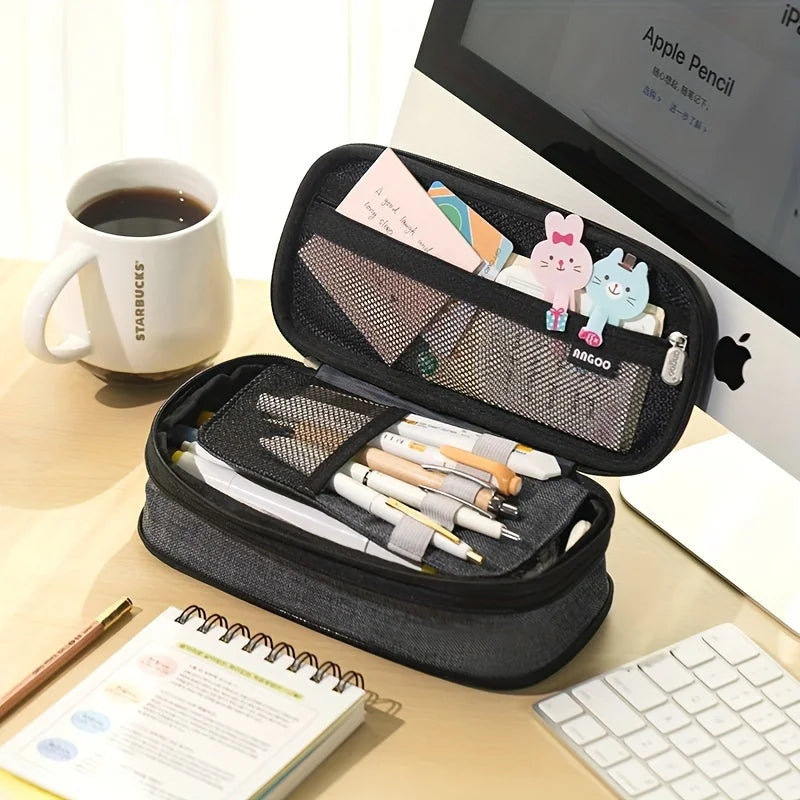 Trousse à crayons portable de grande capacité, boîte à stylos supérieure, sac de papeterie multifonctionnel, fournitures scolaires et de bureau pour garçon.
