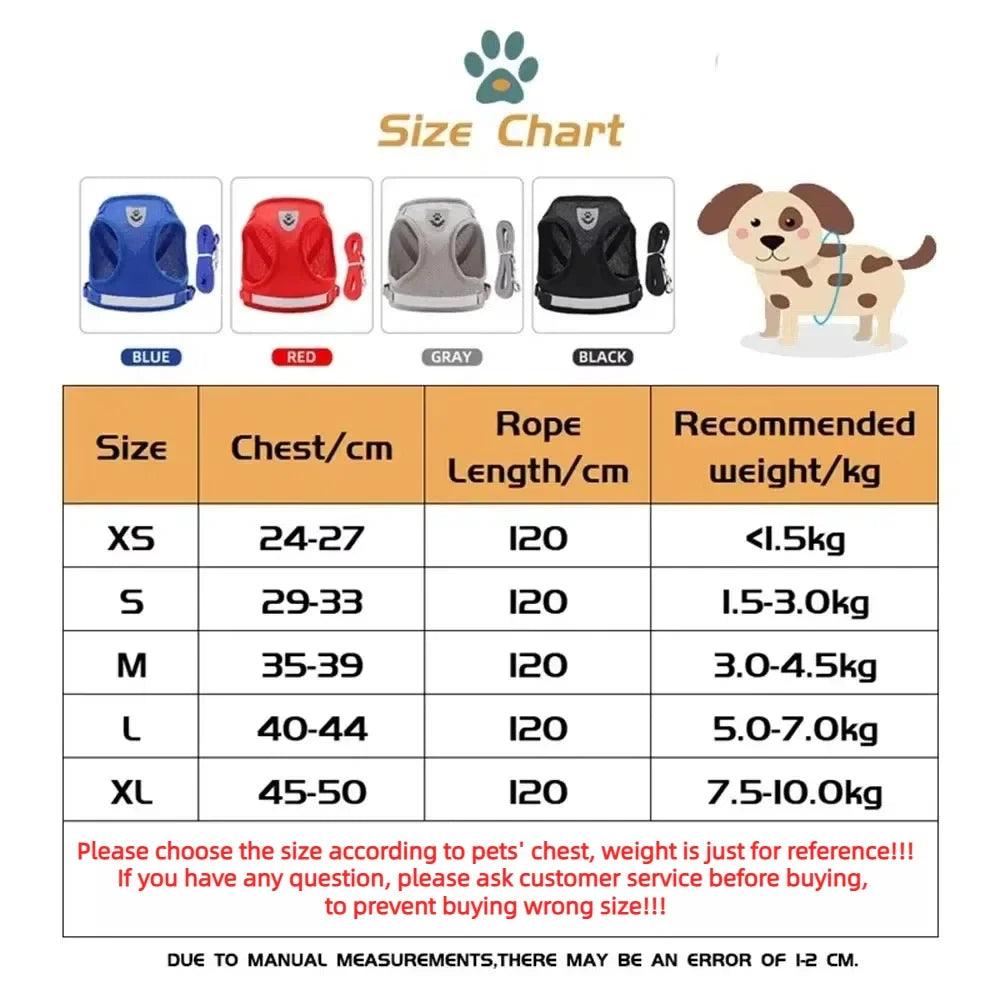 Set guinzaglio e pettorina regolabile riflettente in mesh per cani e gatti