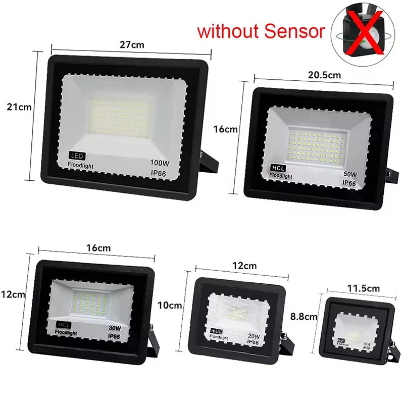 Faro LED da esterno IP66 con sensore di movimento, 10‑100W, 6000‑6500K