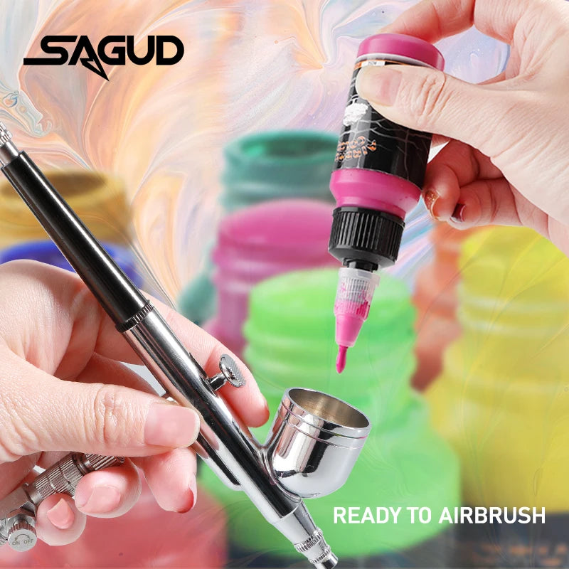 SAGUD Acrylic Airbrush Paint Matte Inks for Model Hobby, Shoes, Leather Easy to Clean Water Based 32 Colors 100ML/Bottle Paint