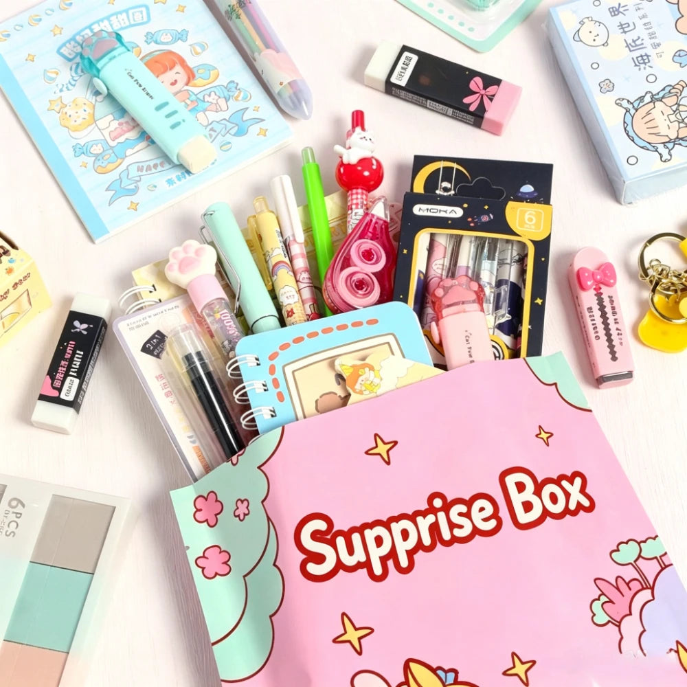 Set di cancelleria kawaii 5 pezzi: penna gel, adesivi, gomme e post-it