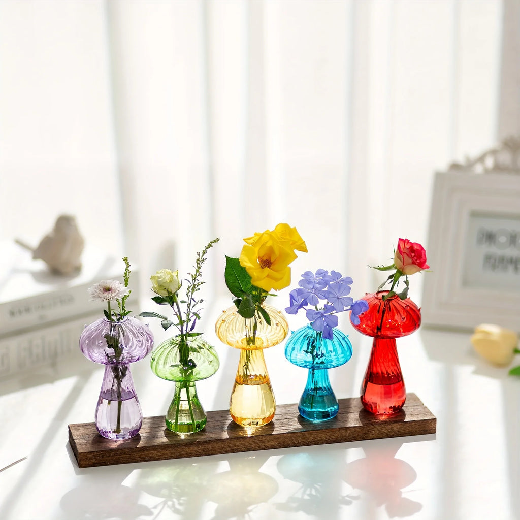 Transparent Glass Mushroom Vase - Hydroponic Planter for Home & Garden, Cute Round Pot Summer Plants Battery-Free
