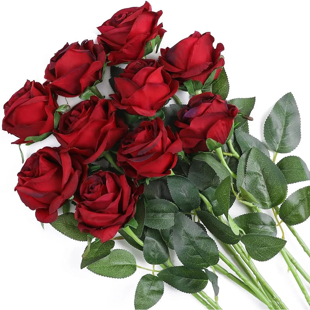 Artificial Rose Flower Branch – Red Roses – Realistic Fake Roses – Available in 1, 3, 5, 10, or 20 pcs – Ideal for Weddings and Home Décor