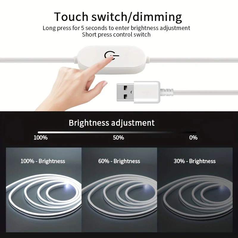 Striscia LED Neon USB 5V Dimmabile, Silicone Flessibile, Impermeabile IP67