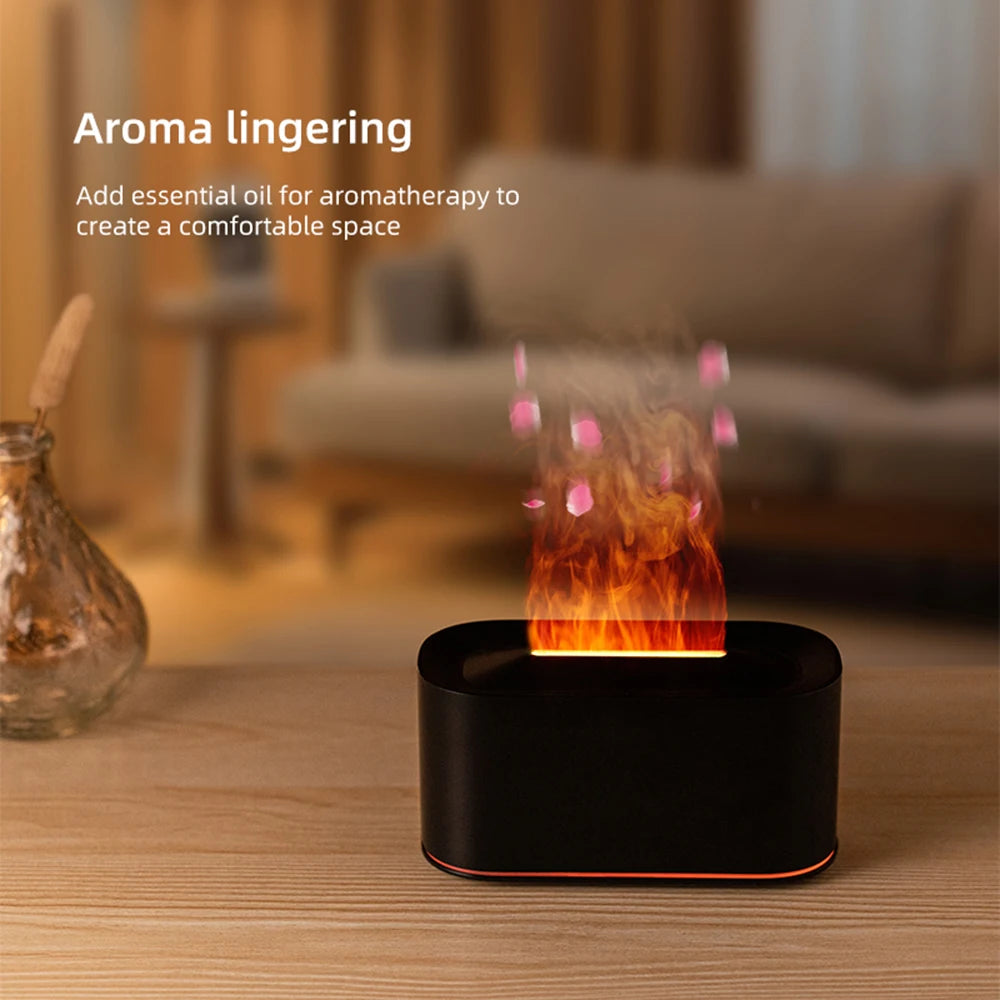 Diffusore aromaterapico con effetto fiamma, umidificatore silenzioso a nebbia