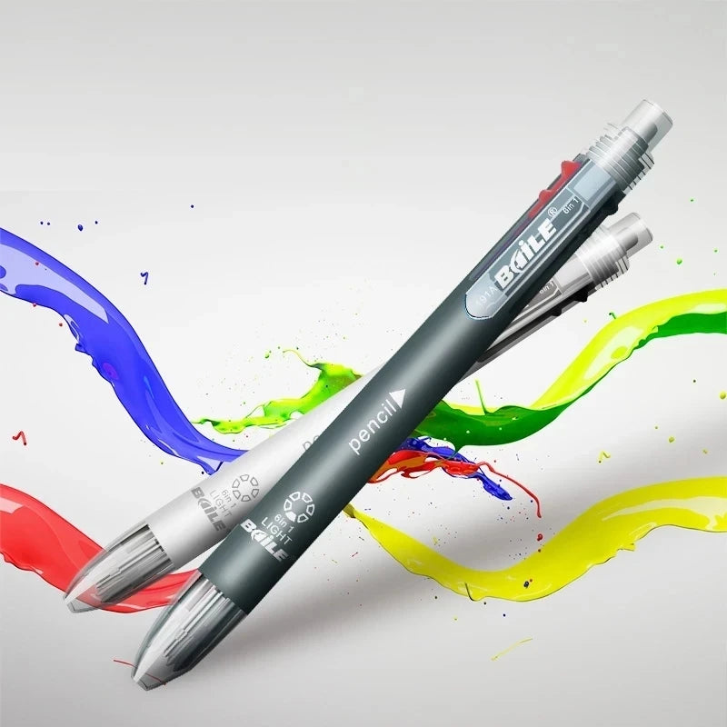 Set 6 in 1 Penna a sfera multicolore + matita meccanica con gomma, 5 colori