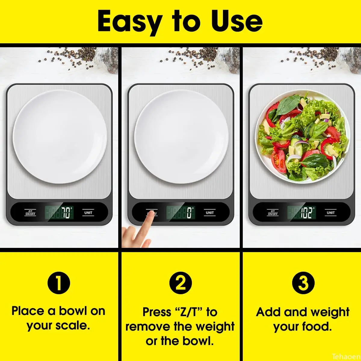 Bilancia da cucina digitale 15 kg, precisione 1 g, ricarica USB, display LED
