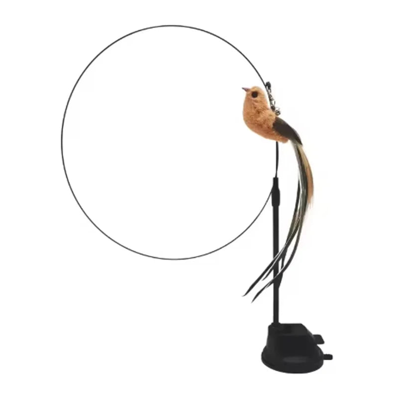 Gioco per gatti con piume, campanella e ventosa - bastoncino resistente al morso