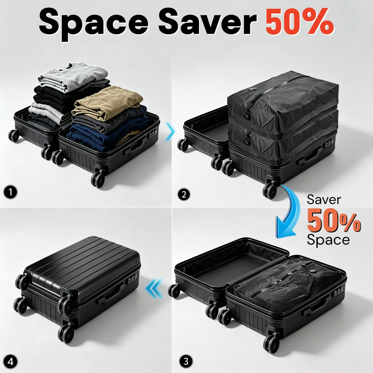 Vacuum Storage Bags for Travel, IP67 Waterproof Compression Packing Cubes 17L 34L Space Saver Suitcase Organizer for Clothes Bag