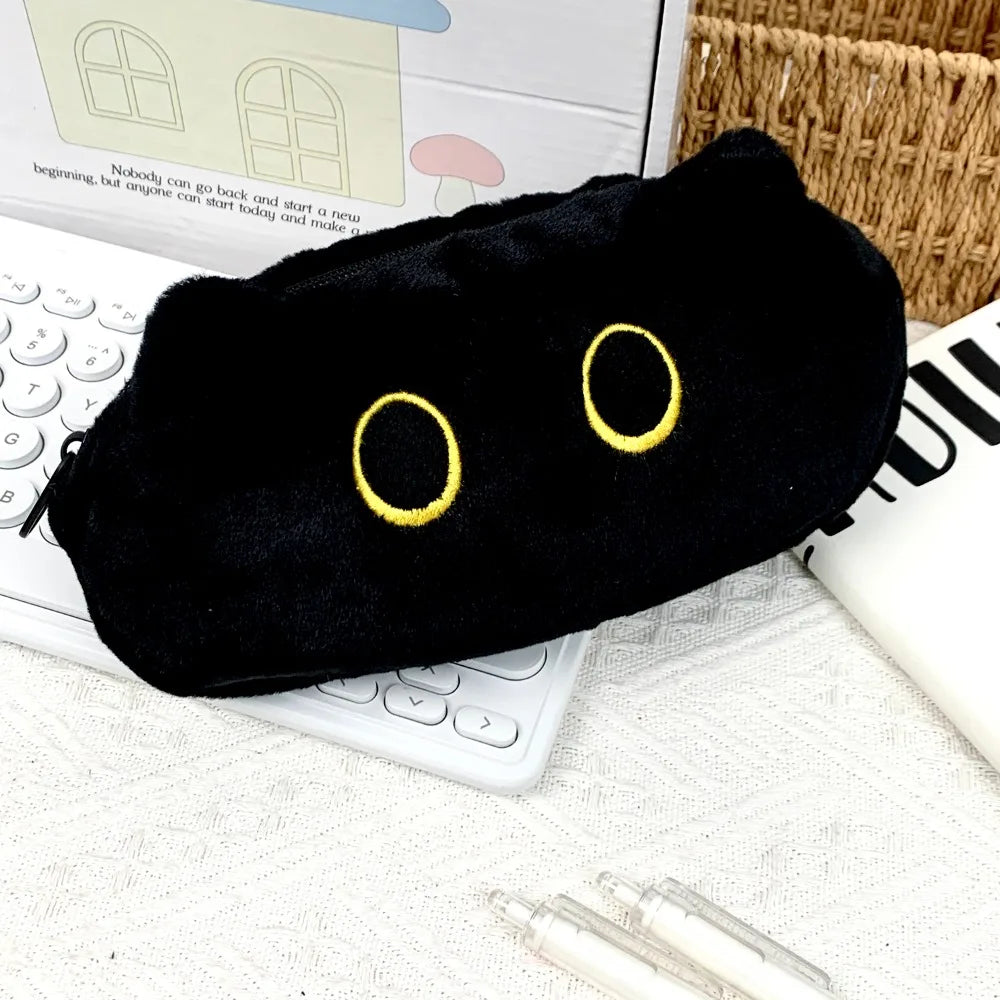 Trousse à crayons portable motif chat noir grande capacité trousse scolaire