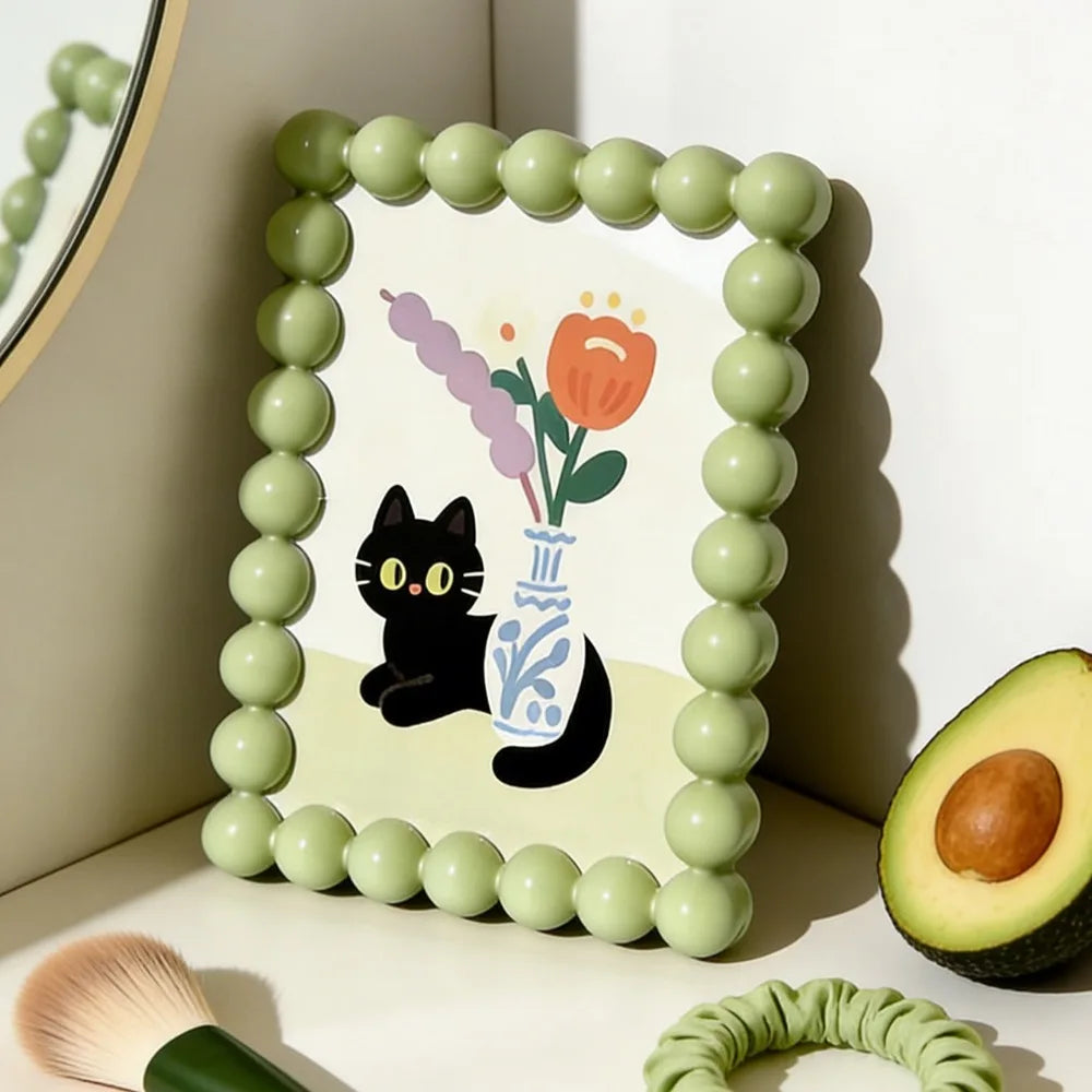 Photo Frame Beaded Picture Frame Cute Cartoon Design Kawaii Tabletop Photo Display Desktop Photo Holder for Home Office Bedroom