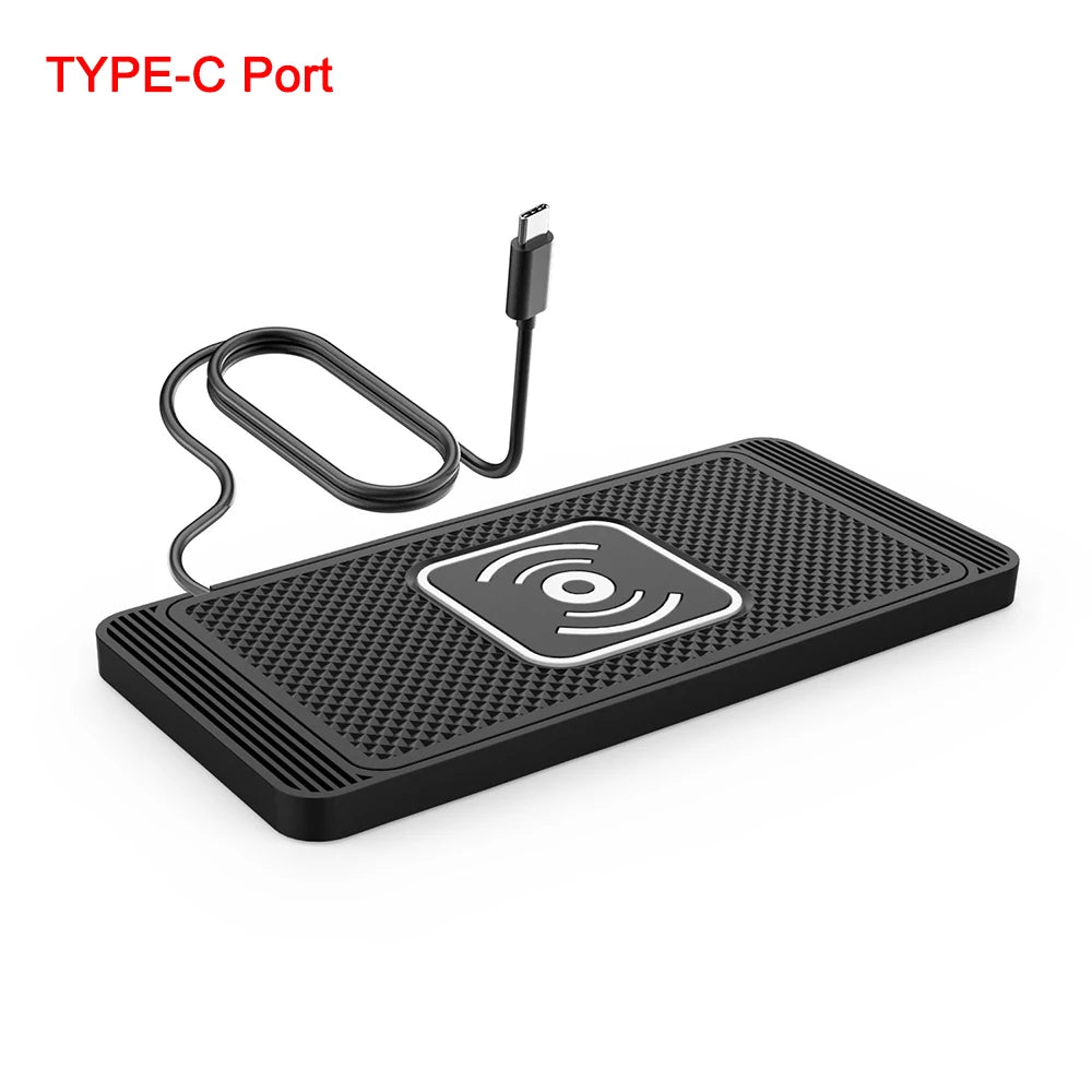 Pad ricarica wireless auto 15W silicone antiscivolo per iPhone e Android