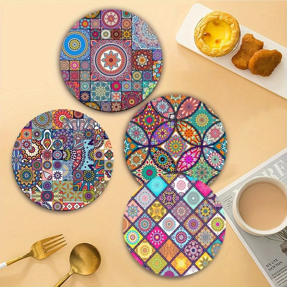 Set da 4 Sottobicchieri Boho Mandala in Diatomite, rotondi, anti‑scivolo e…