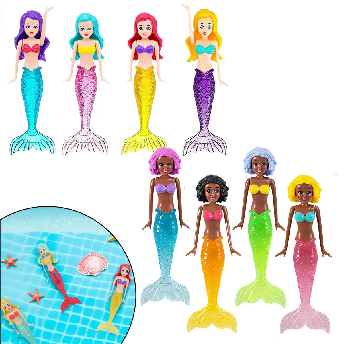 New Mermaid Dive Toys 2/3/4 PCS Colorful Bath Toy Play in Water Pool Float Toys 2 Rising Modes Games for Toddlers Children Gift