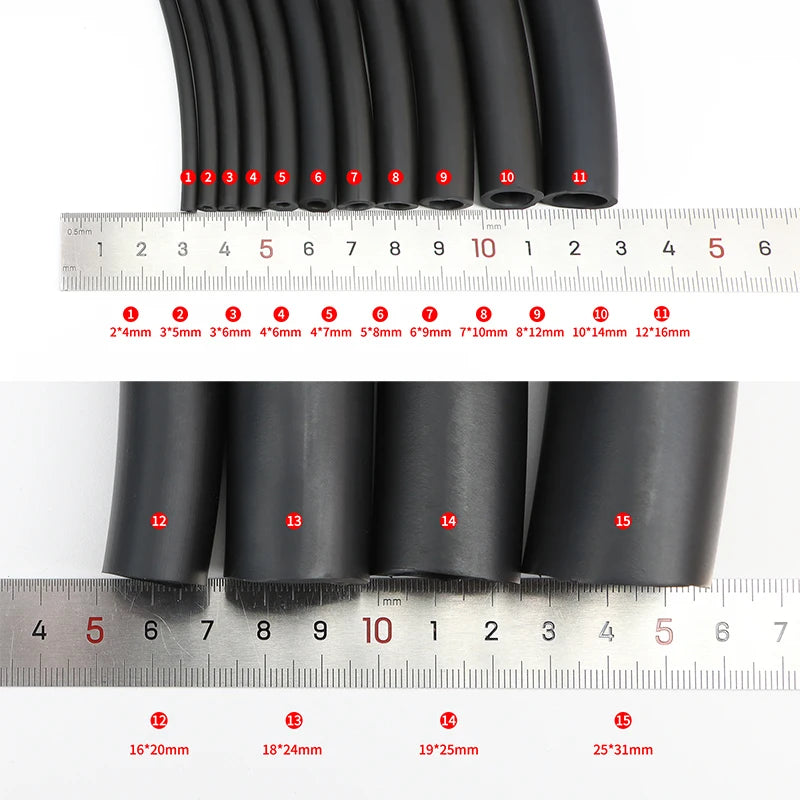 1/2/5m Black Fluorine Rubber Tube 2mm - 25mm Wear-resistant Corrosion Resistant High Temperature FKM Vitons Petrol Diesel Hose