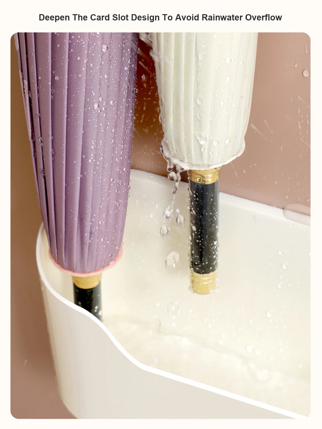 Punch-Free Wall Mount Umbrella Rack With Drain Tray, Entryway Storage Organizer For Long Short Umbrellas