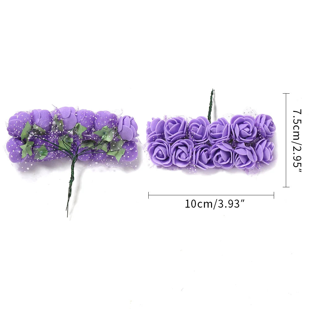 96Pcs Mini Rose Artificial Flowers Bouquet 7.5cm Foam Fake Flowers Wedding Decoration for Home Room Decor DIY Gifts Accessories