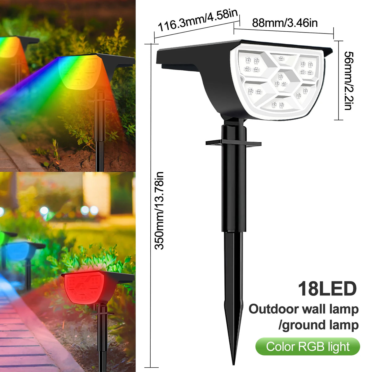 Spotlight solare LED 72 LED IP65, 3 modalità luce, installazione semplice