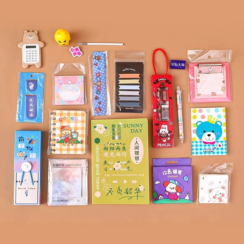 Set di cancelleria kawaii 5 pezzi: penna gel, adesivi, gomme e post-it