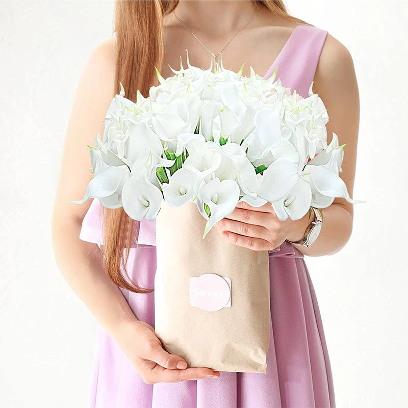 2/5Pcs Real Touch Calla Lily Artificial Flowers Bouquet White Fake Flowers for Home Decor Wedding Decoration Bridal Shower Party