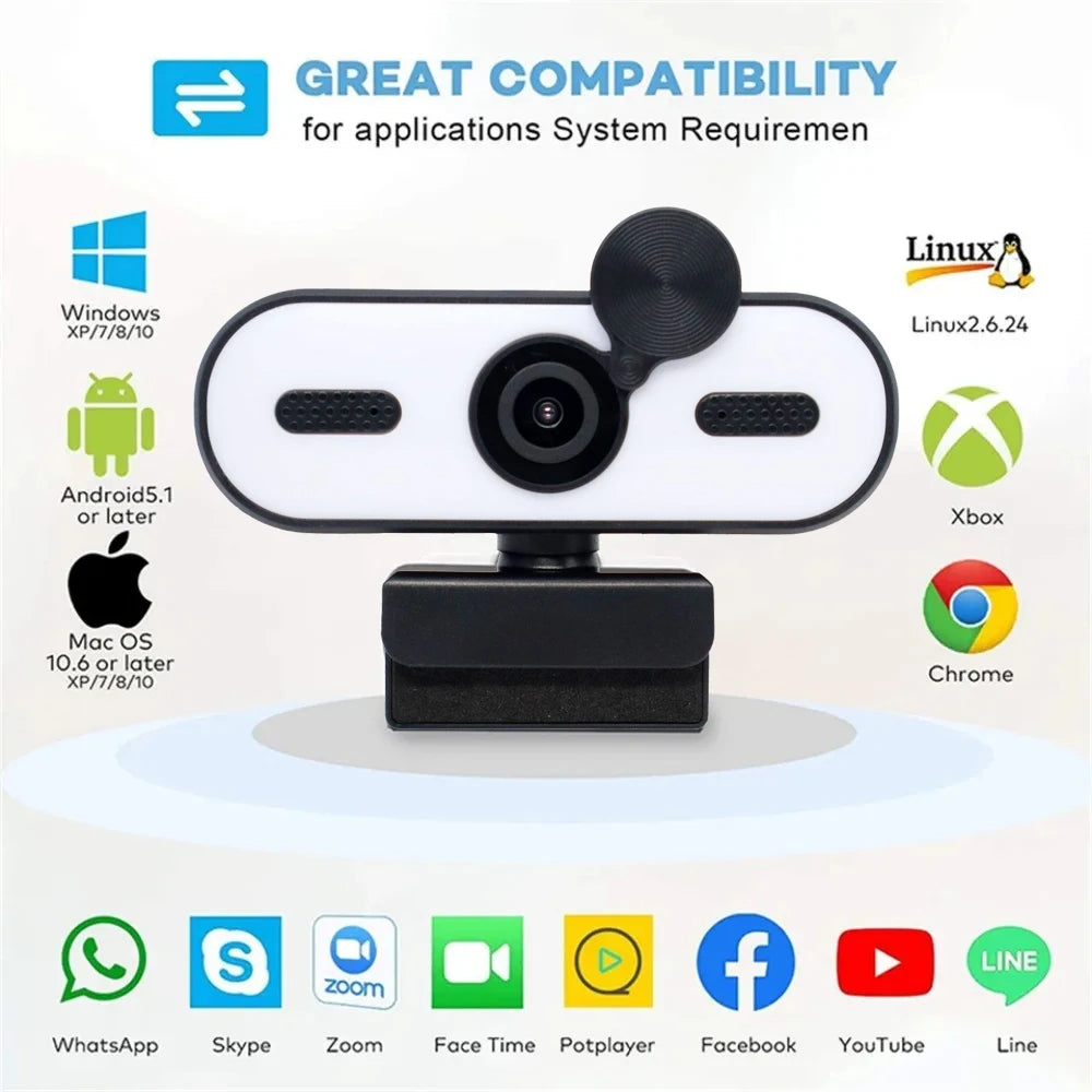 Webcam HD 4K 1080p con autofocus, microfono anti rumore e copertura privacy