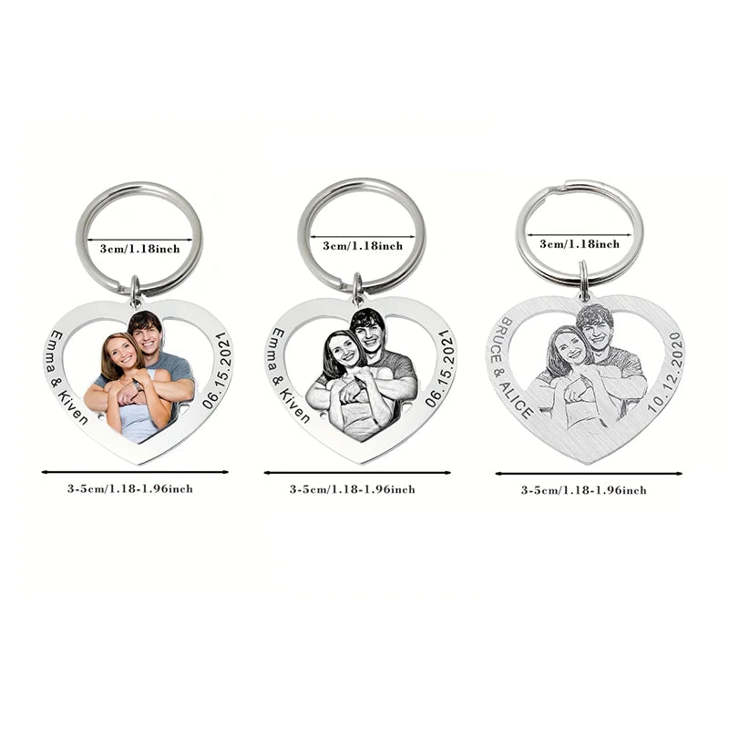 Double-Sided Engraving Is Possible, Customized Photo Portrait Heart-Shaped Stainless Steel Keychain, a Warm and Personalized Keepsake, Suitable for Daily Key Storage and as a Portable Accessory. It Can Be Used as an Exclusive