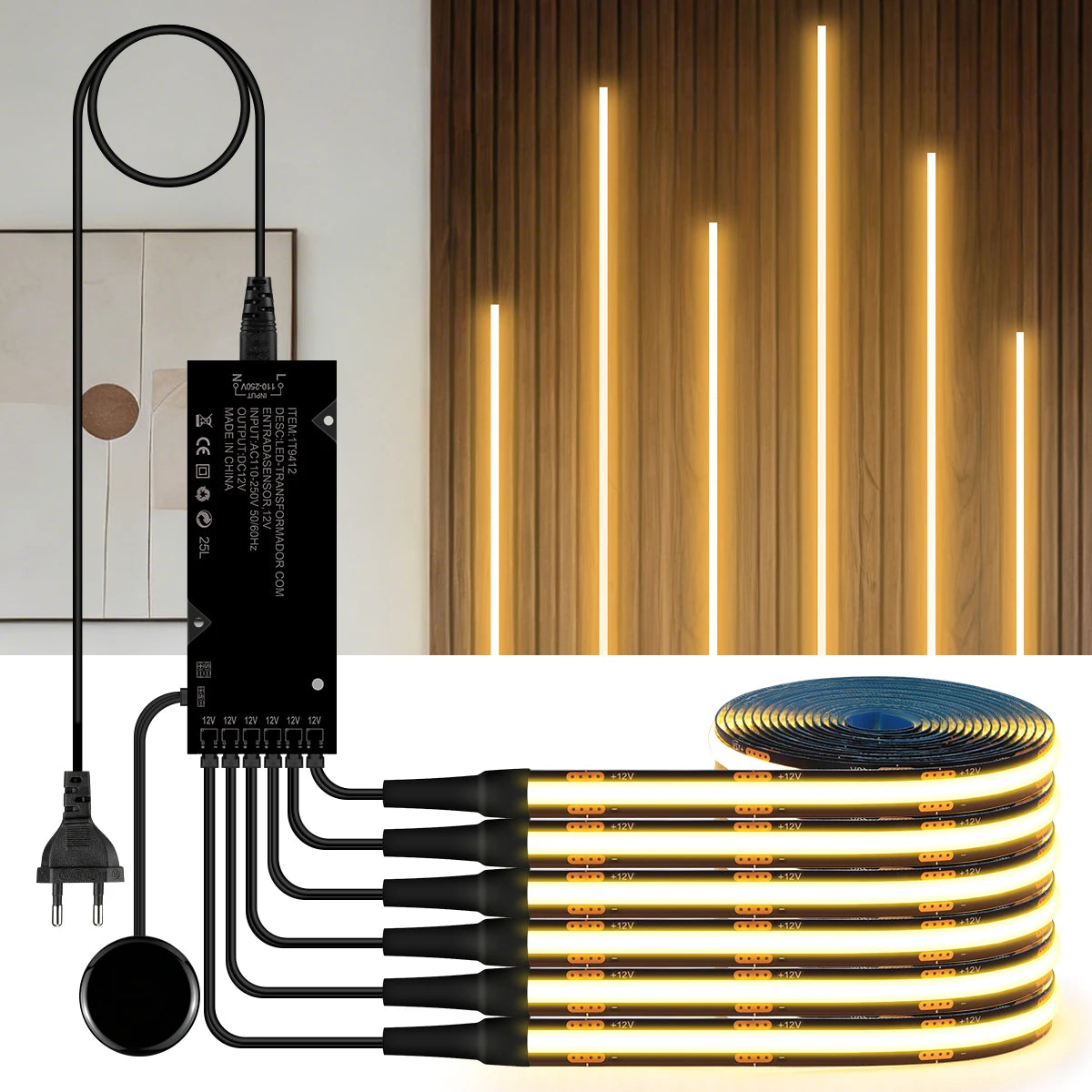 Striscia LED dimmerabile touch nera PCB COB per pannelli in legno e vetro