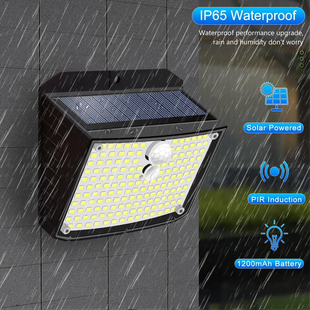 Lampada da Parete Solare LED per Esterni – 3 Modalità, IP65, 138‑208 LED