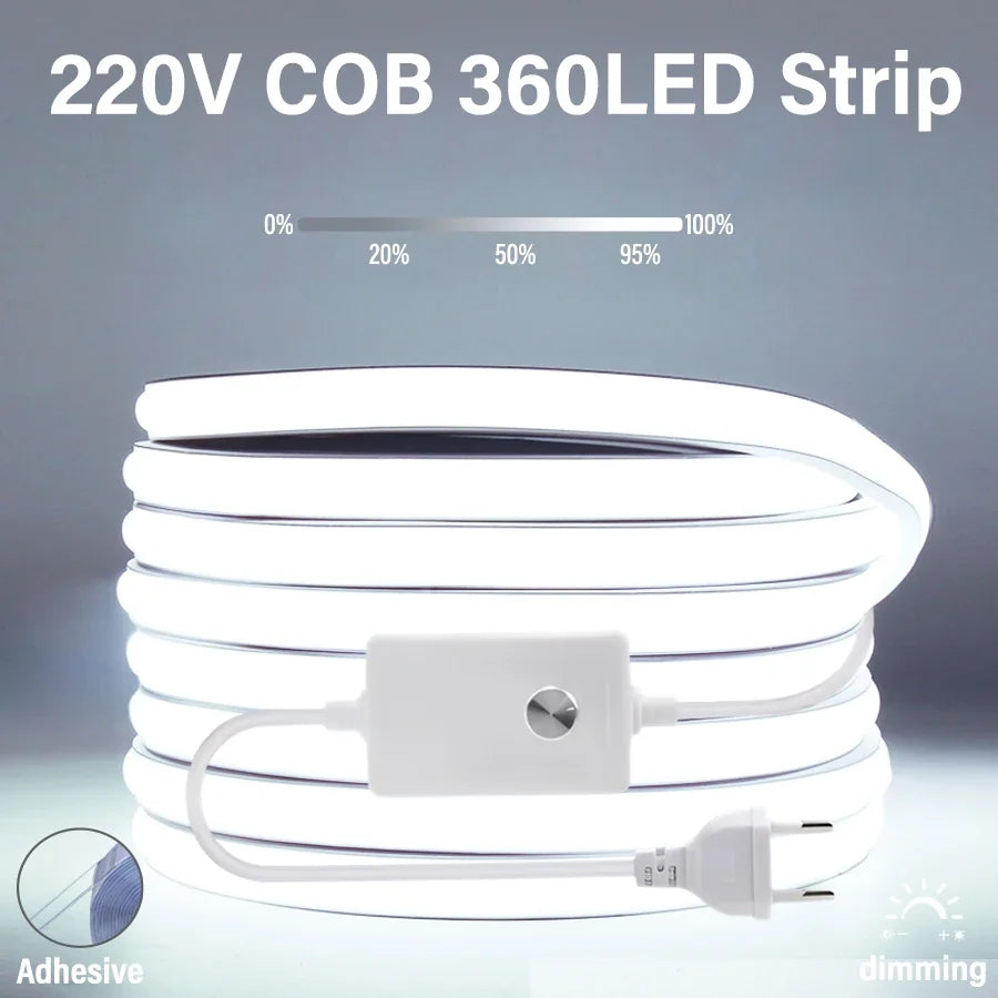 Striscia LED COB 220V 360 LED/m, impermeabile IP65, 3 temperature colore