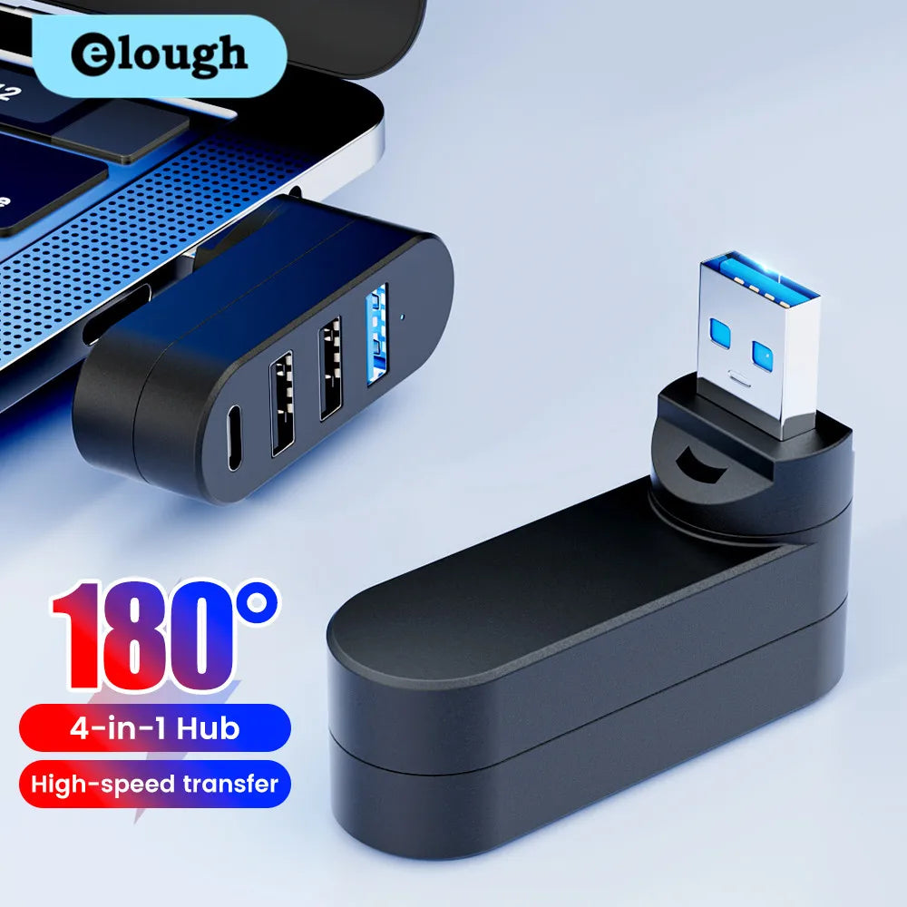 Hub USB 4 porte 180° rotante con Type‑C, USB 3.0 e USB 2.0 – alta velocità