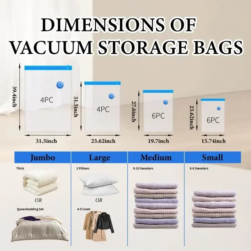 Vacuum Bag for Clothes, Air Vacuum Bag with Pump, Travel Essentials, Space Saver Bags for Comforters Blankets Storage Organizer