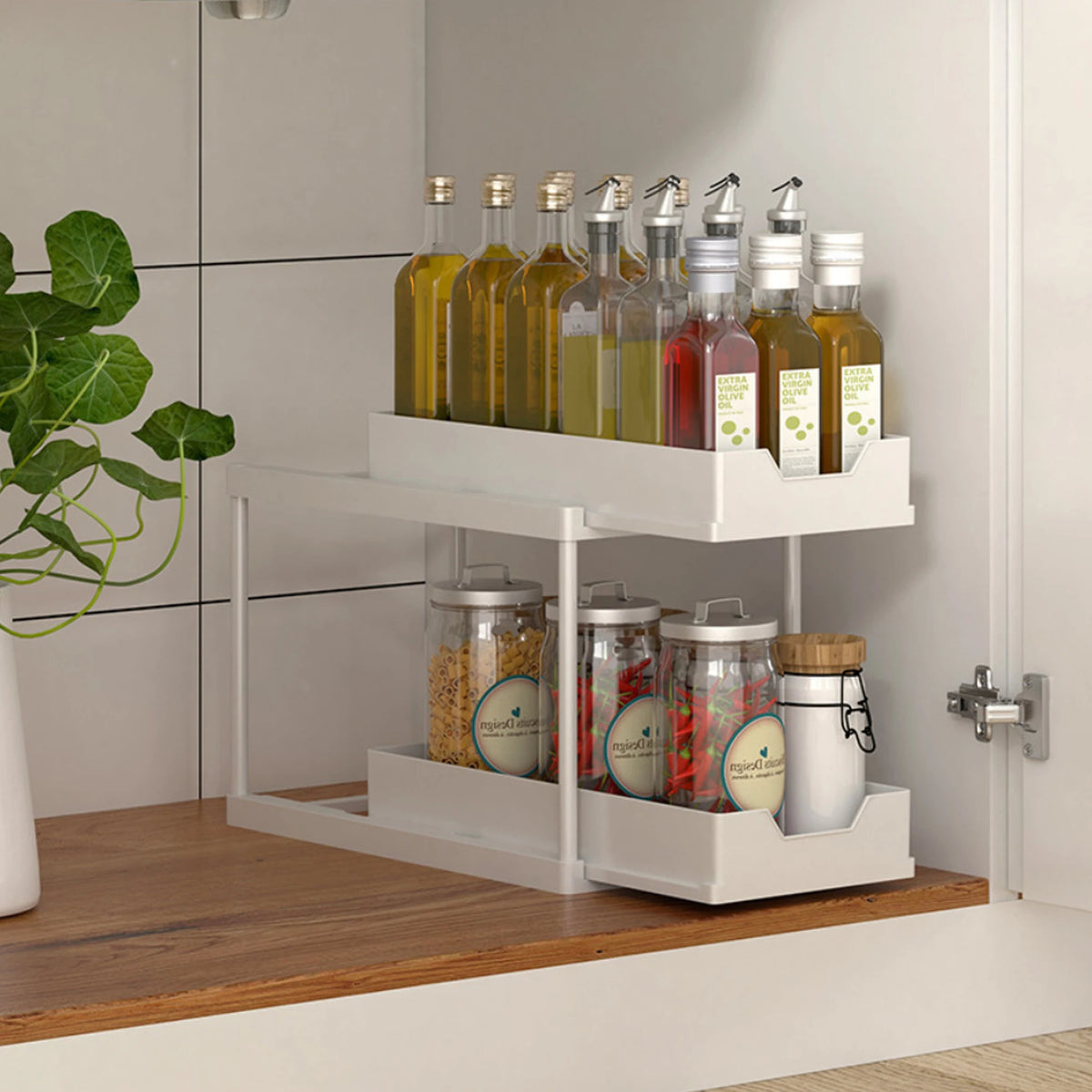 Scaffale estraibile a doppio strato per cucina – organizer multiuso per lavello