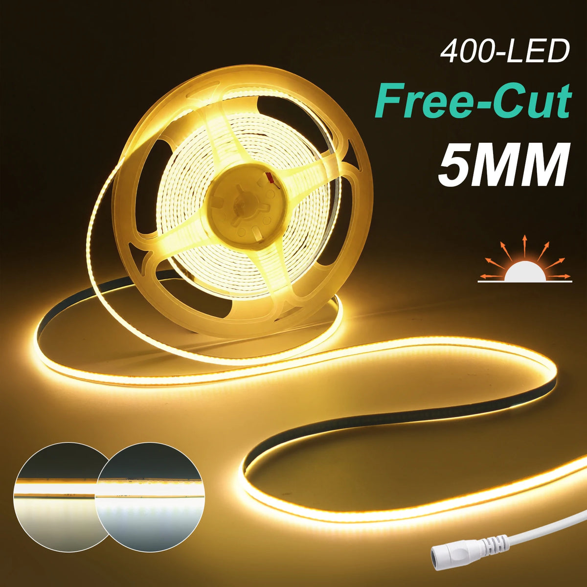 Striscia LED COB 5mm/8mm 400 LED/m 12V-24V Taglio Libero, 3000-6500K
