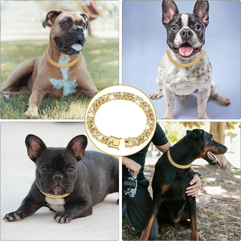 Collare a catena in metallo lusso oro per cani e gatti – 12,5 mm