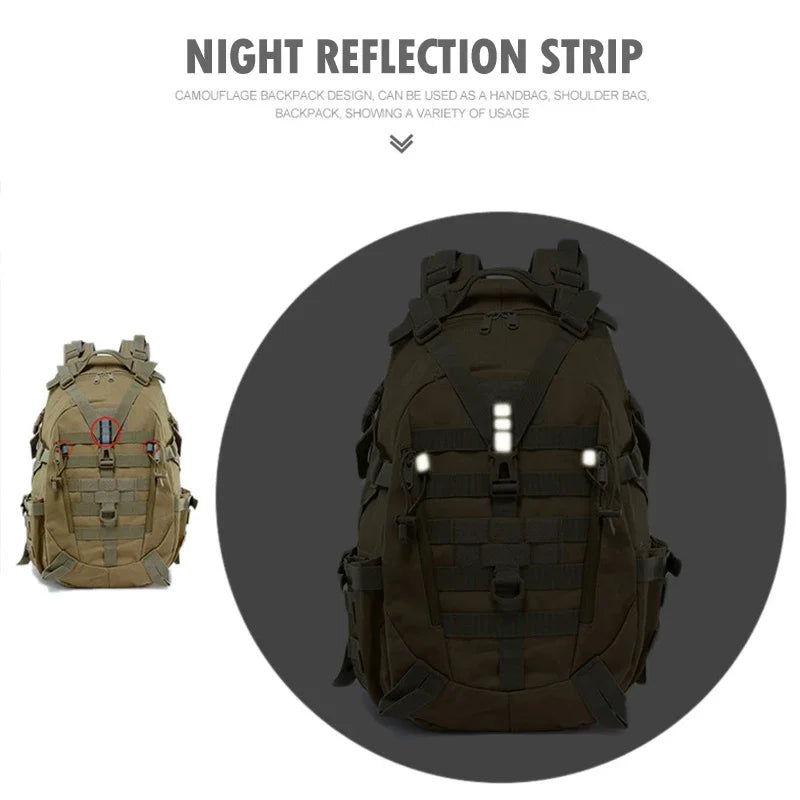 Zaino da campeggio 40L impermeabile per uomo, tasche multiple e riflettente